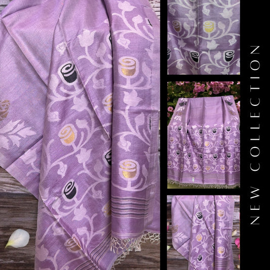 Pure Tussar silk Jamdani Rose - Purple