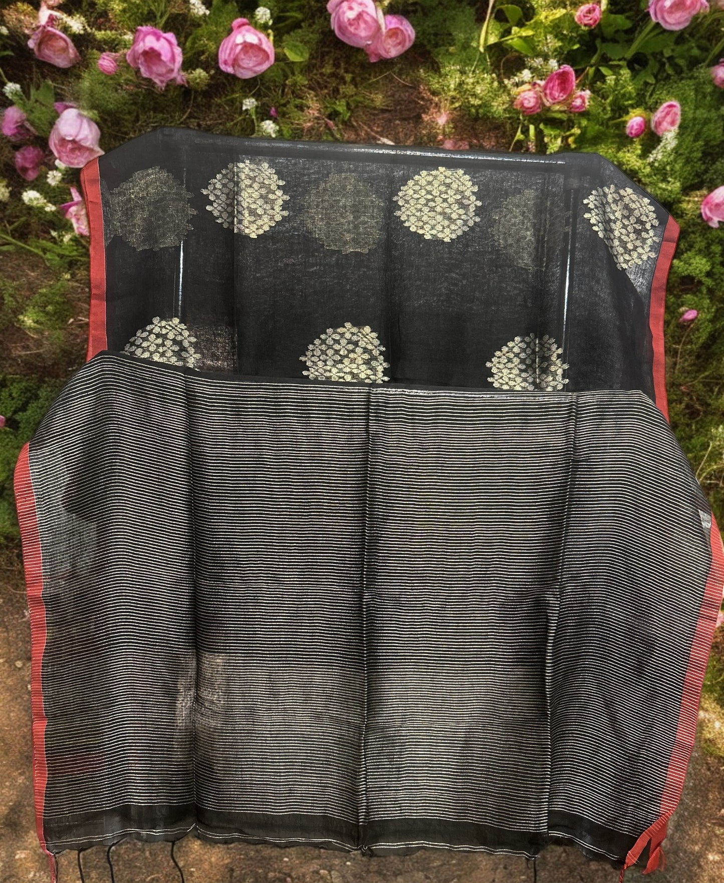Pure Linen Jamdani Saree - Black