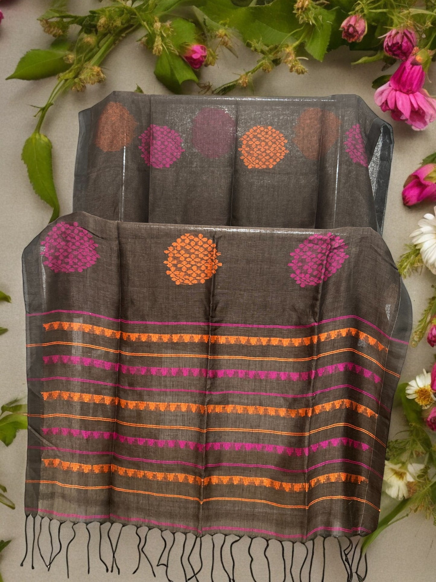 Pure Linen Jamdani Saree - Grey