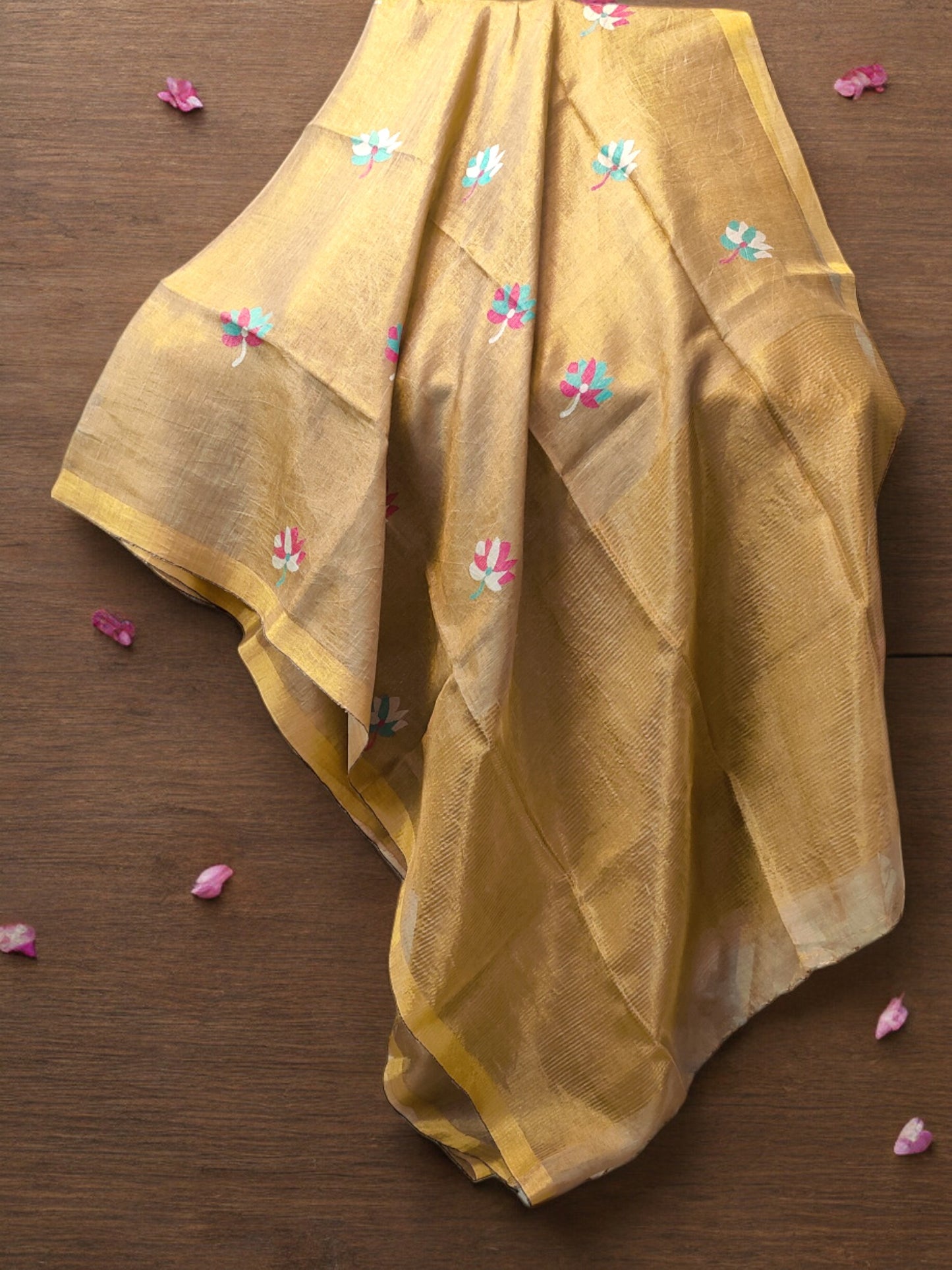 Tissue Linen Saree - Golden Sand
