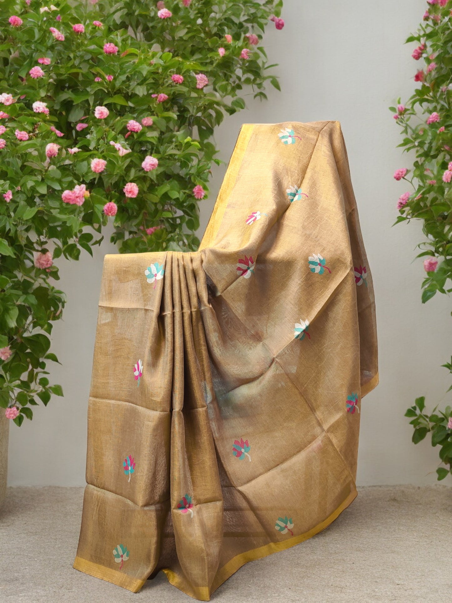 Tissue Linen Saree - Golden Sand