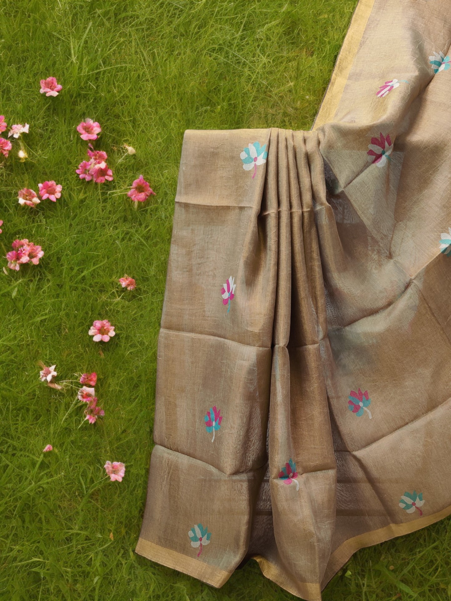 Tissue Linen Saree - Golden Sand