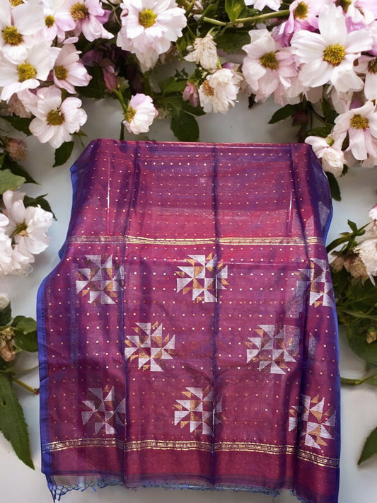 Sequin Muslin Saree - Purple