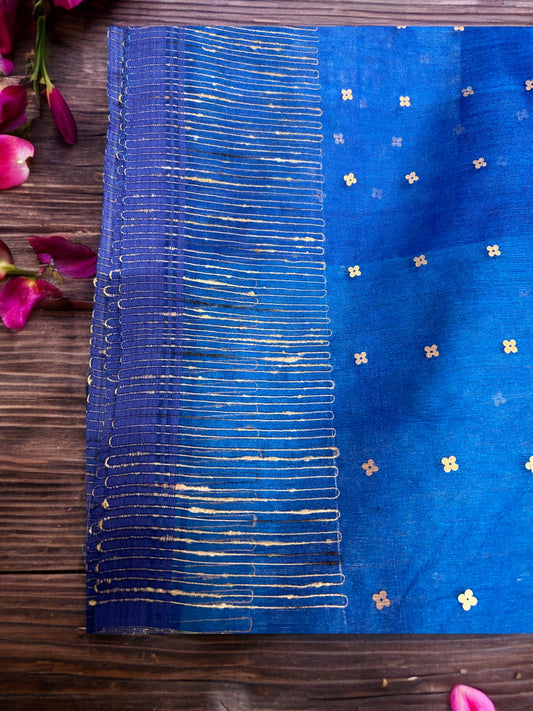 Sequin Muslin Saree - Blue