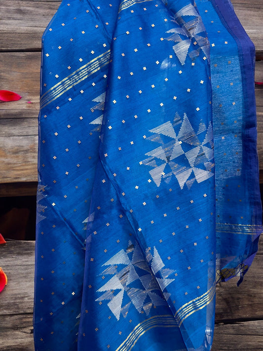 Sequin Muslin Saree - Royal Blue