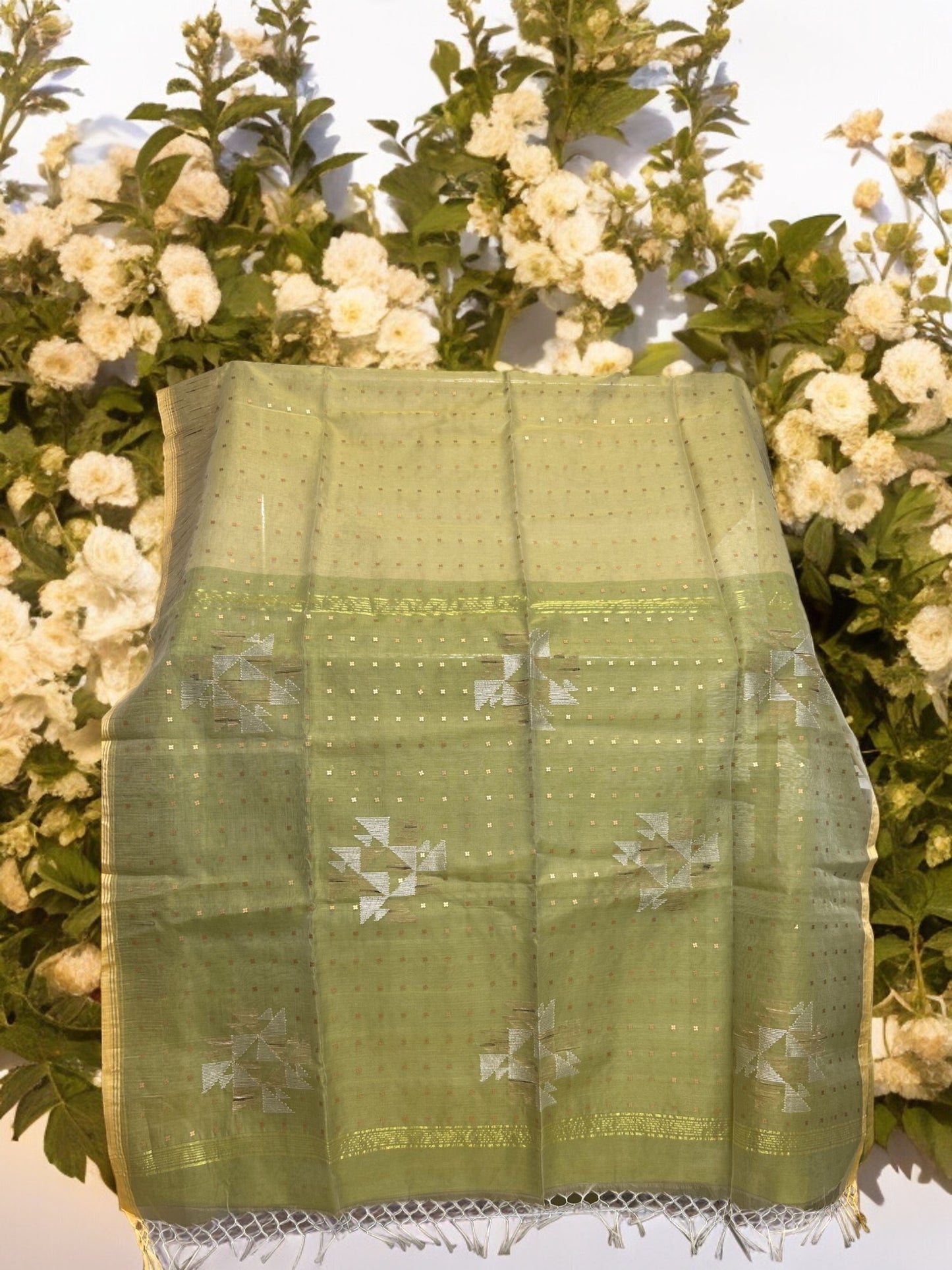 Sequin Muslin Saree - Sage Green