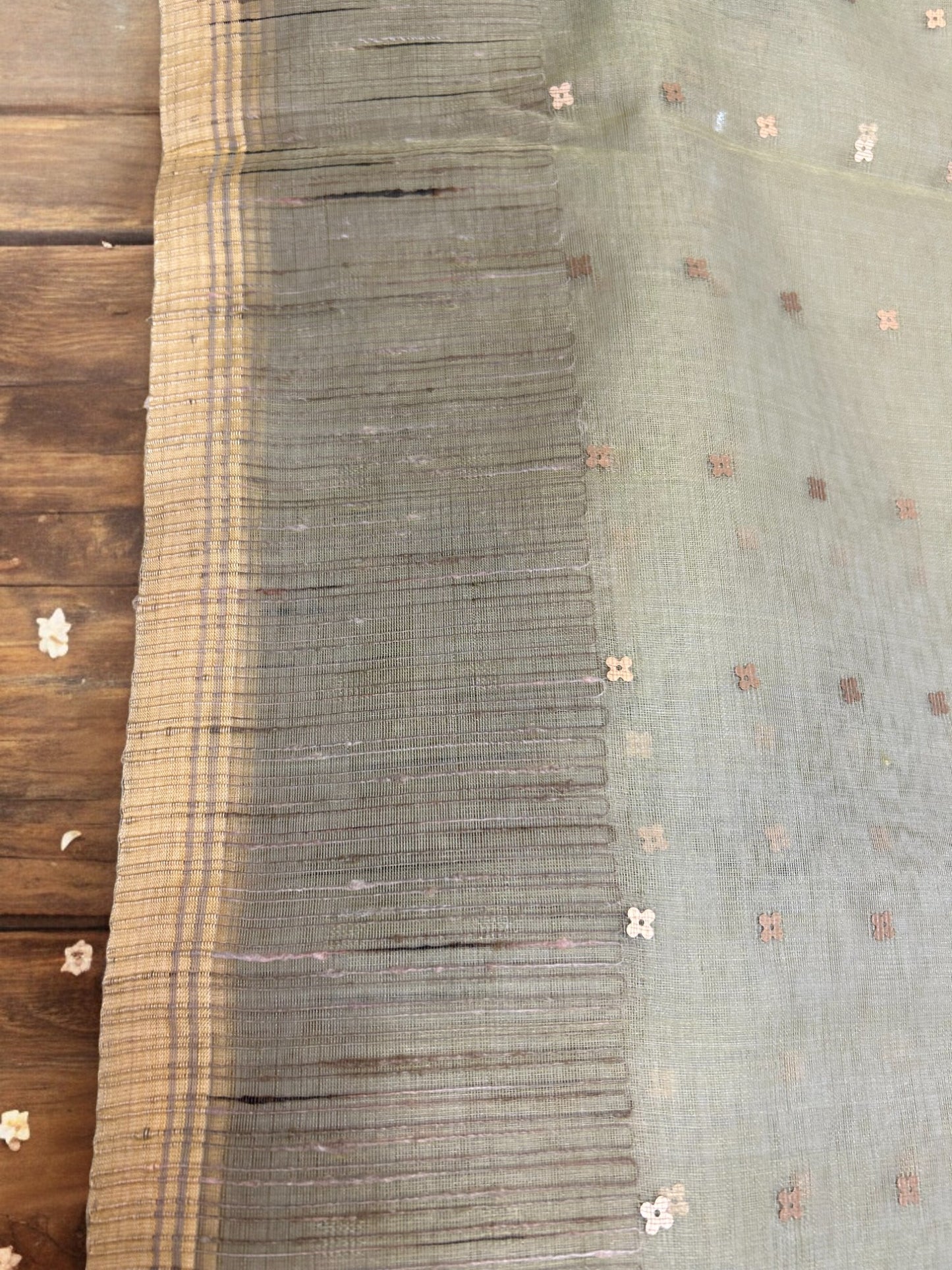 Sequin Muslin Saree - Sage Green