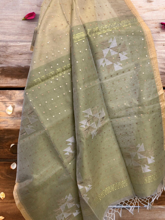 Sequin Muslin Saree - Sage Green