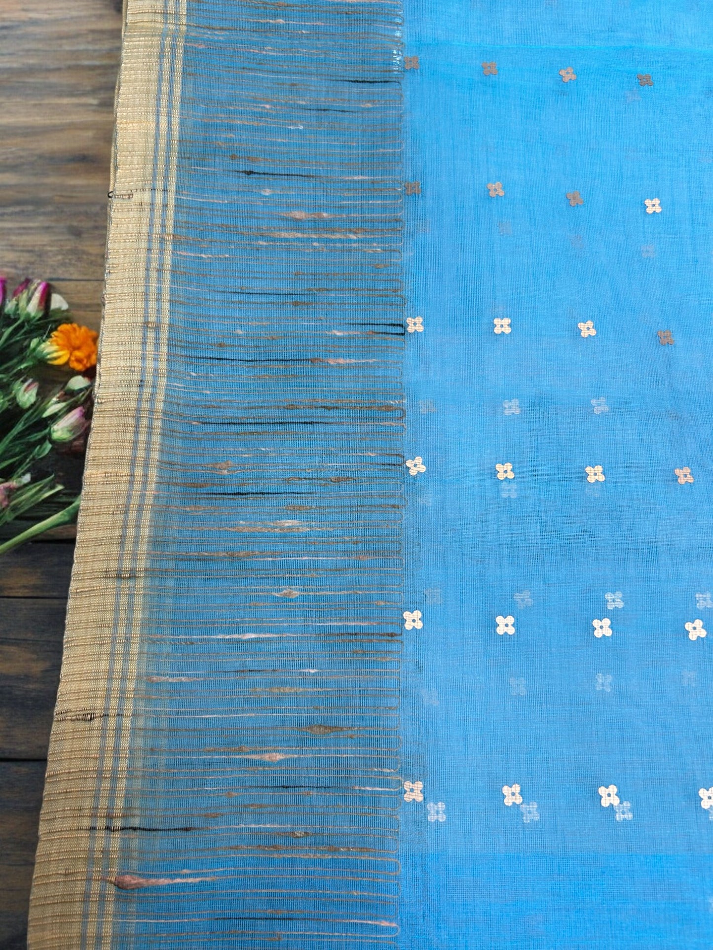 Sequin Muslin Saree - Sky Blue