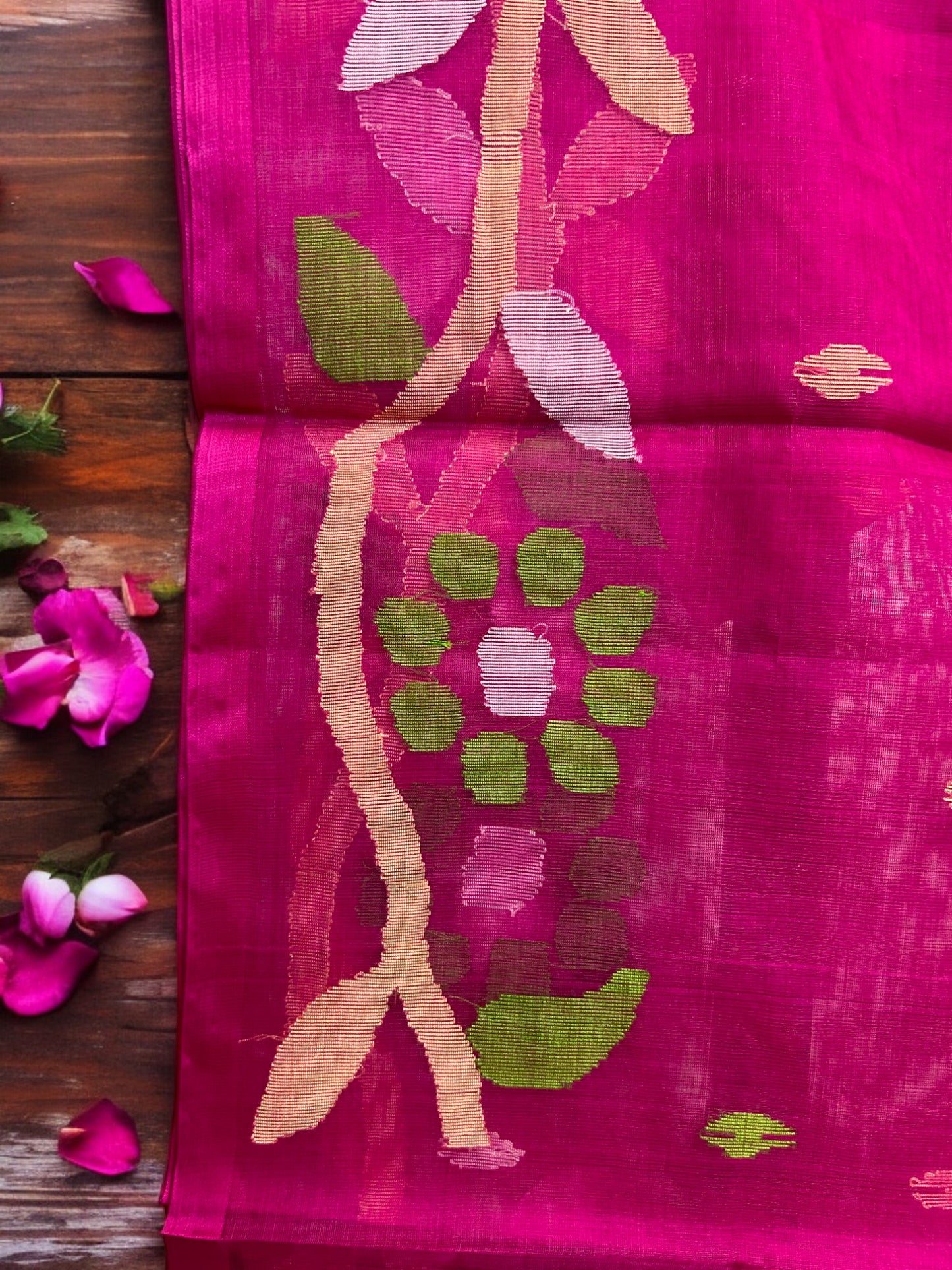 Pure Resham Jamdani Saree - Magenta