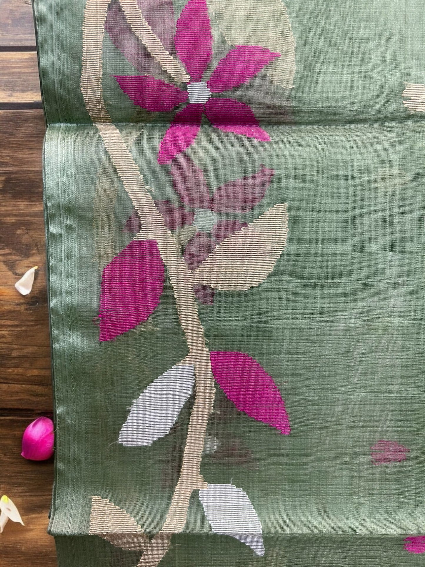 Pure Resham Jamdani Saree - Sage Green