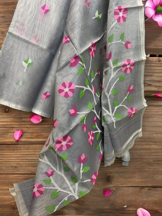 Pure Resham Jamdani Saree - Grey