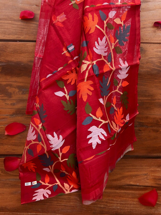Pure Resham Jamdani Saree - Red