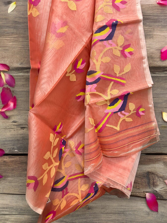 Pure Resham Jamdani Saree - Peach