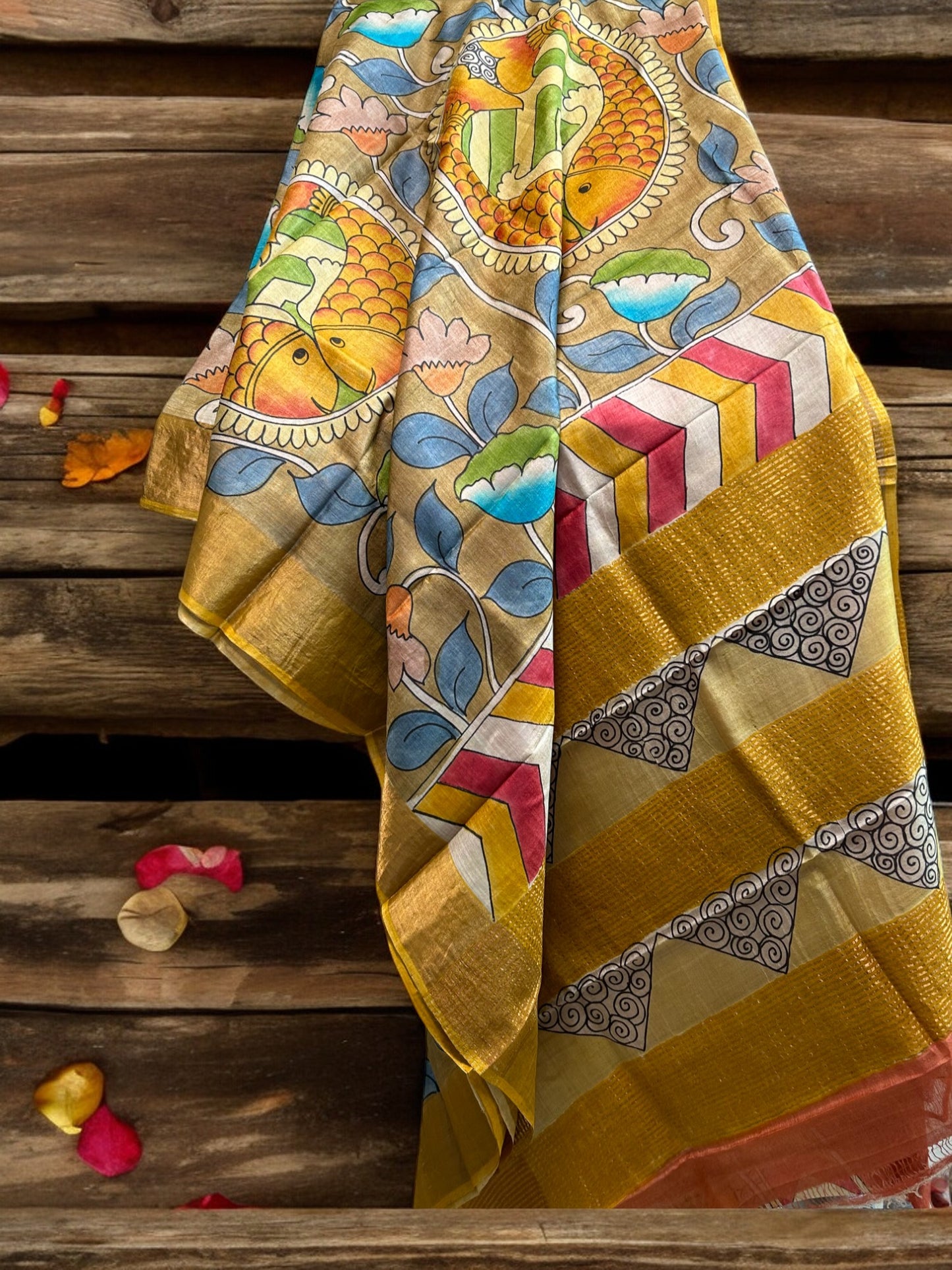 Pure Tussar Pen Kalamkari Saree