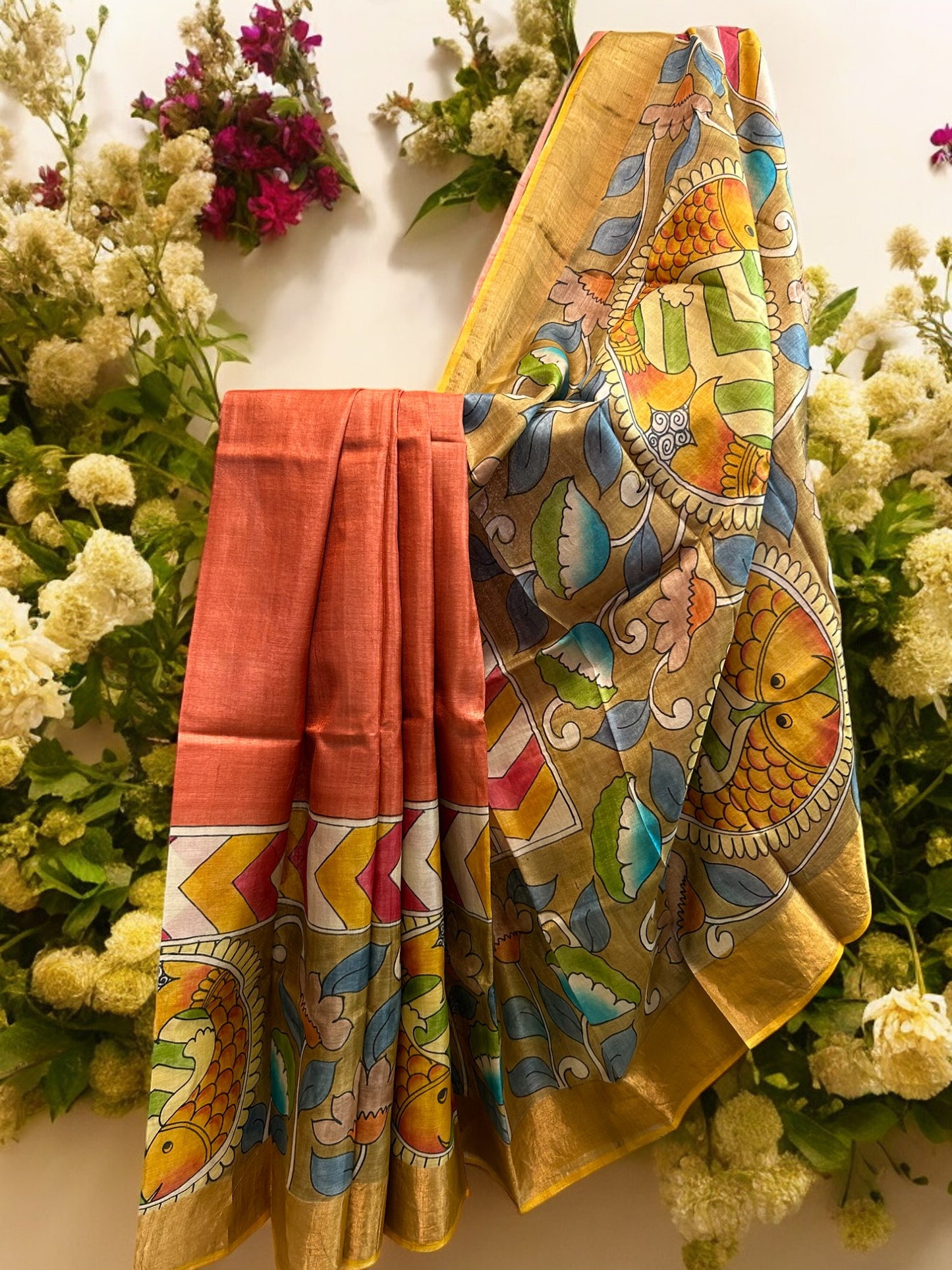 Pure Tussar Pen Kalamkari Saree