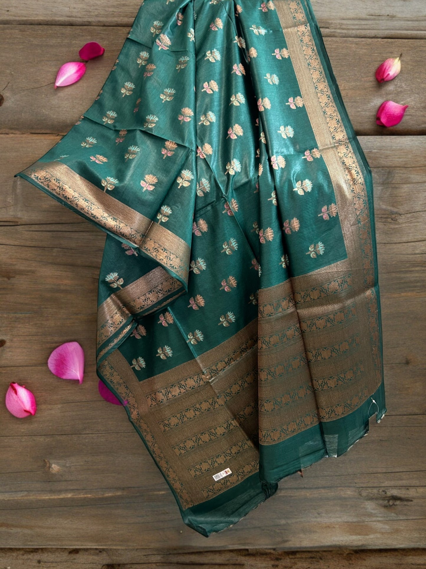 Muga Tussar Silk Saree - Jade Green
