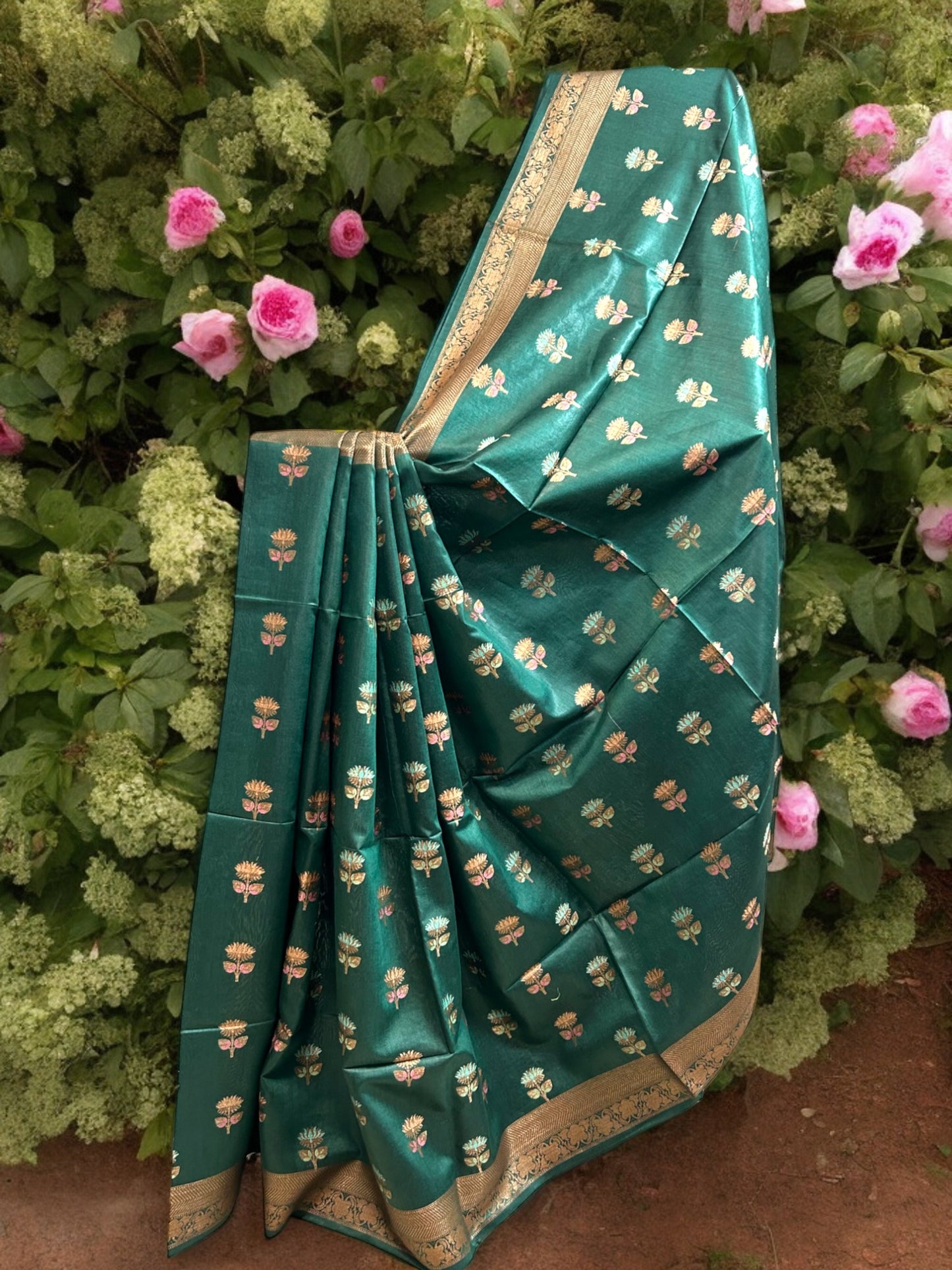 Muga Tussar Silk Saree - Jade Green