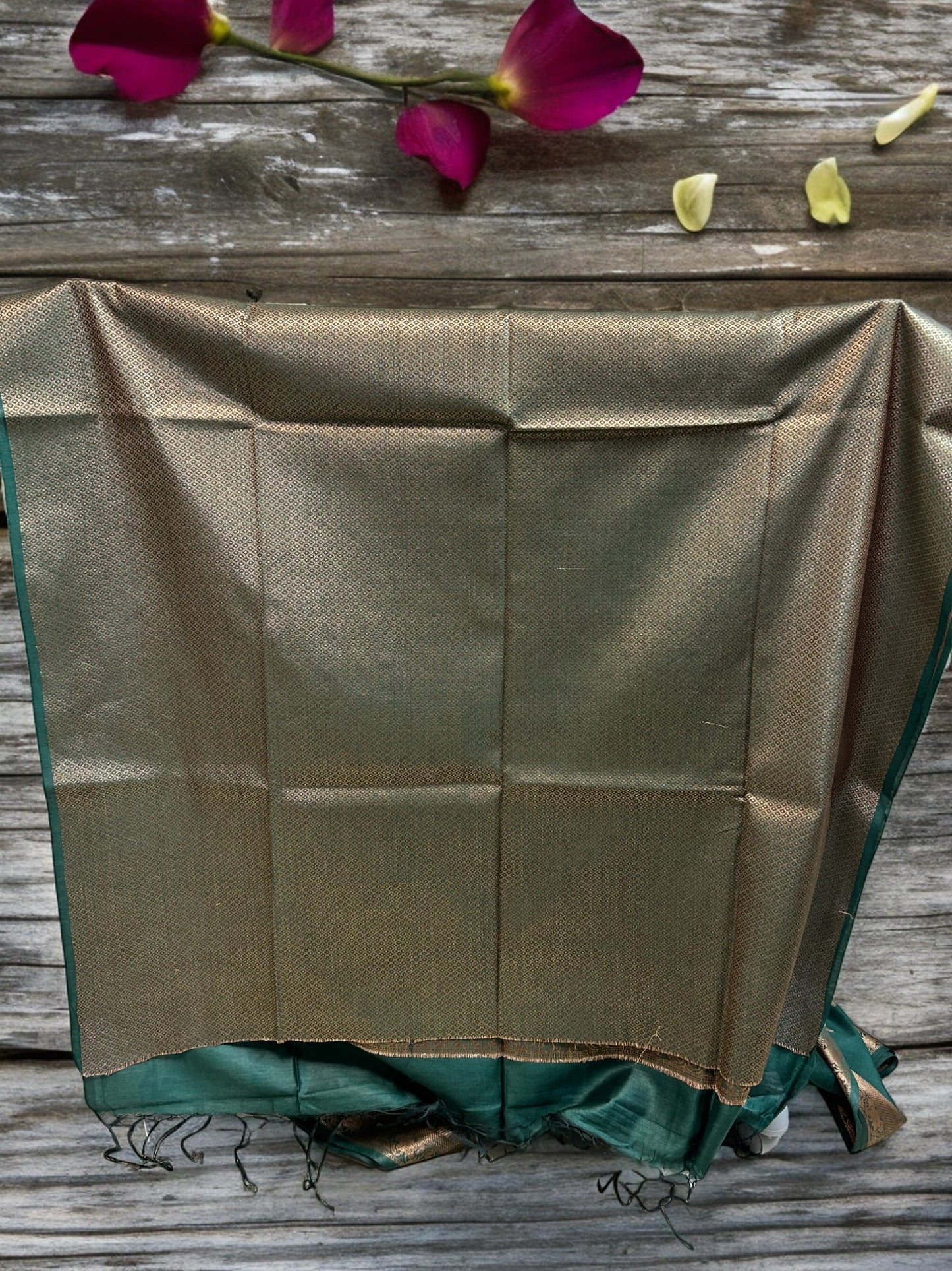 Muga Tussar Silk Saree - Jade Green