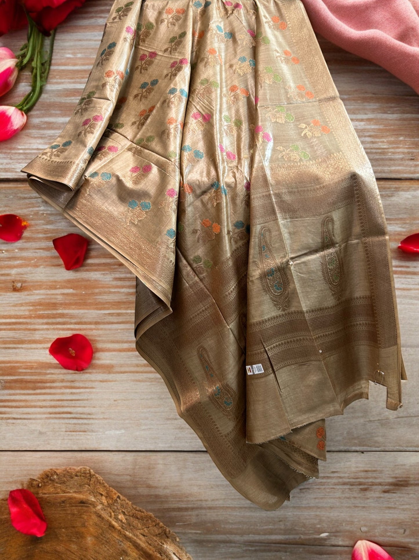 Muga Tussar Silk Saree - Beige