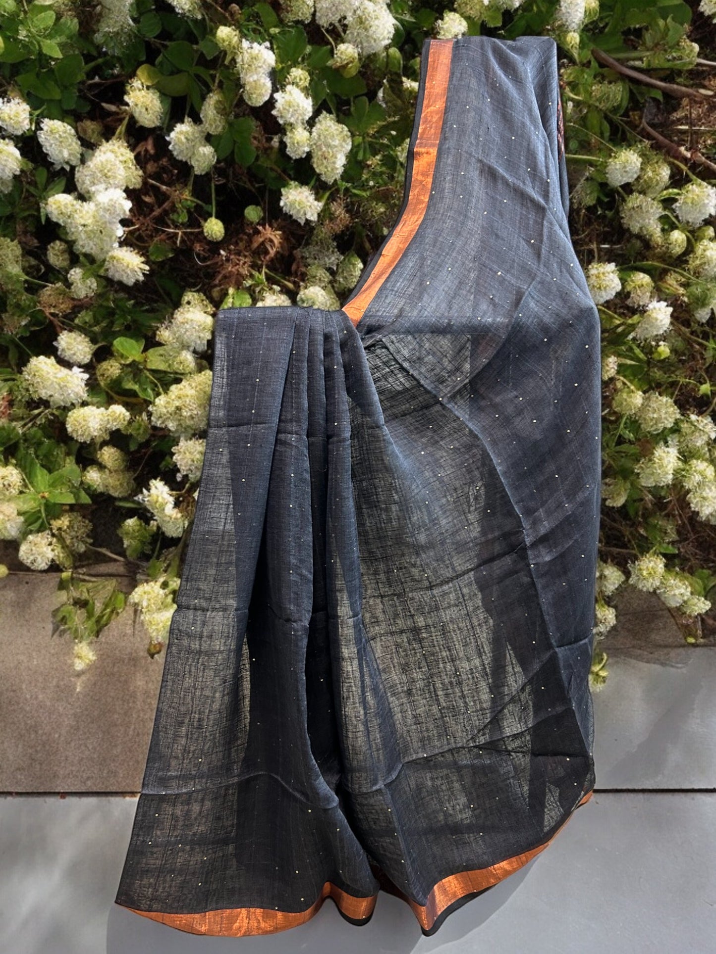 Sequin Linen Saree - Black