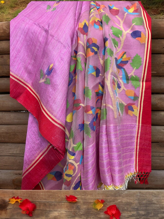 Pure Matka Silk - Floral motifs - Pink