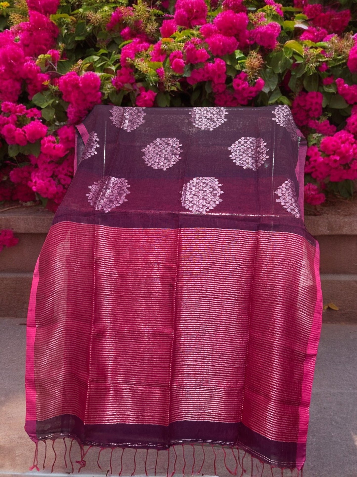 Pure Linen Jamdani Saree - Purple