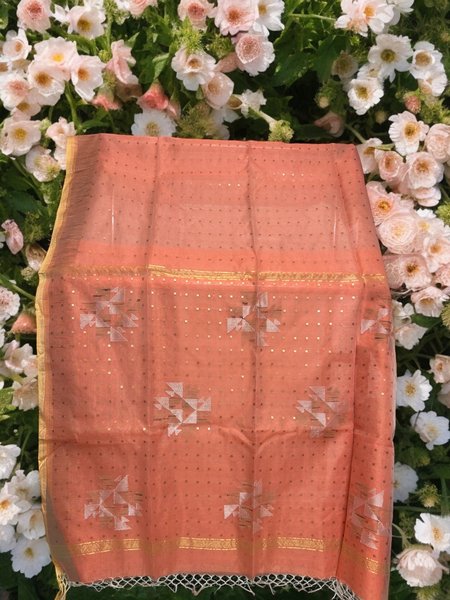 Sequin Muslin Saree - Peach