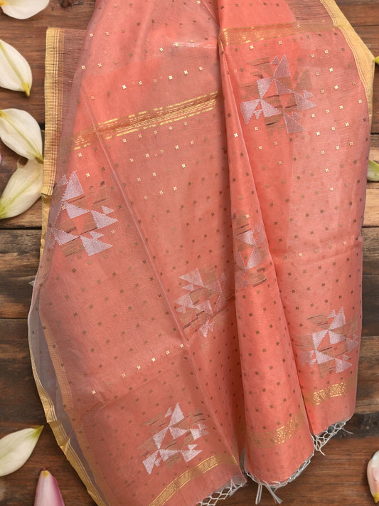 Sequin Muslin Saree - Peach