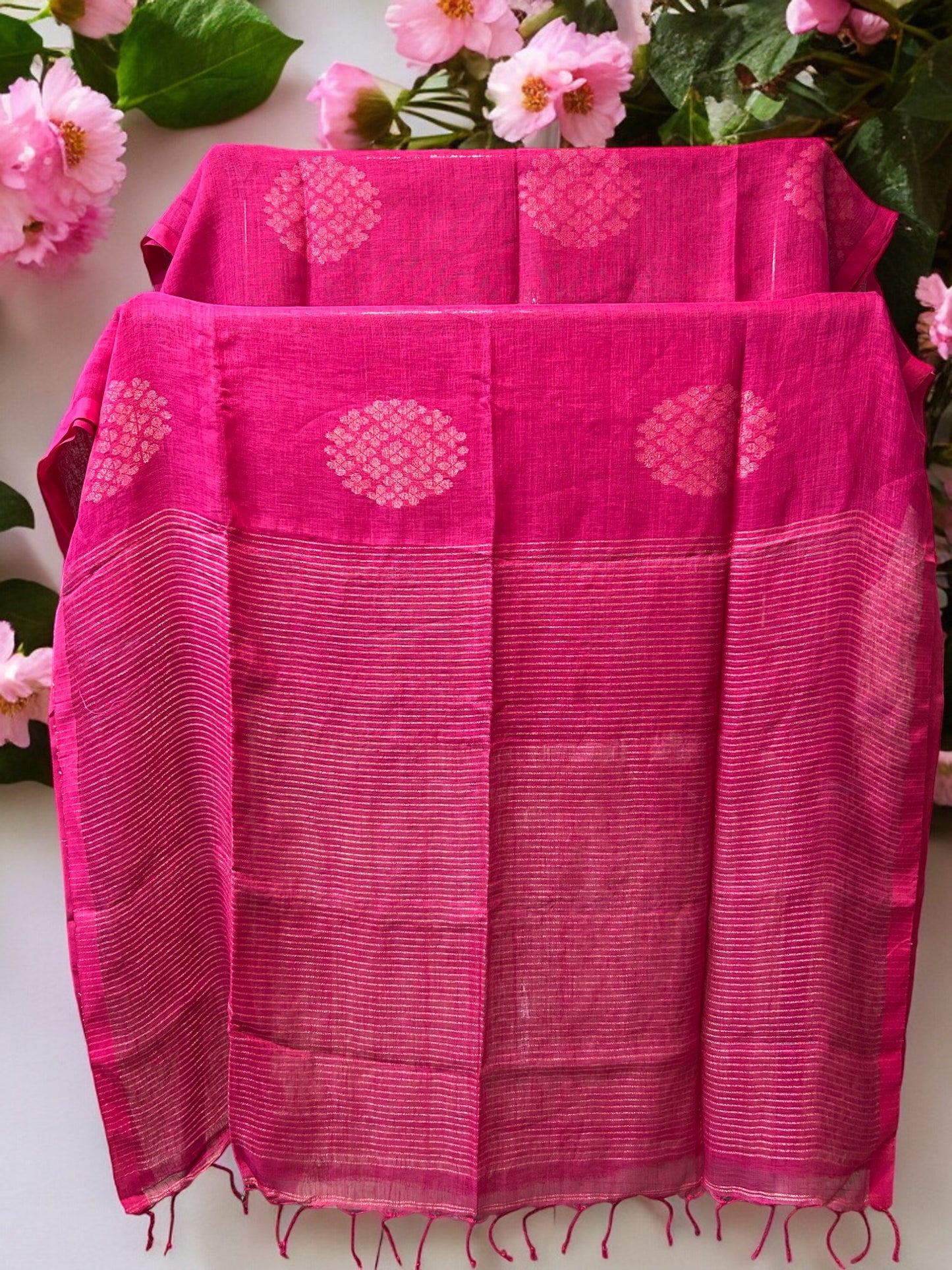 Pure Linen Jamdani Saree - Pink