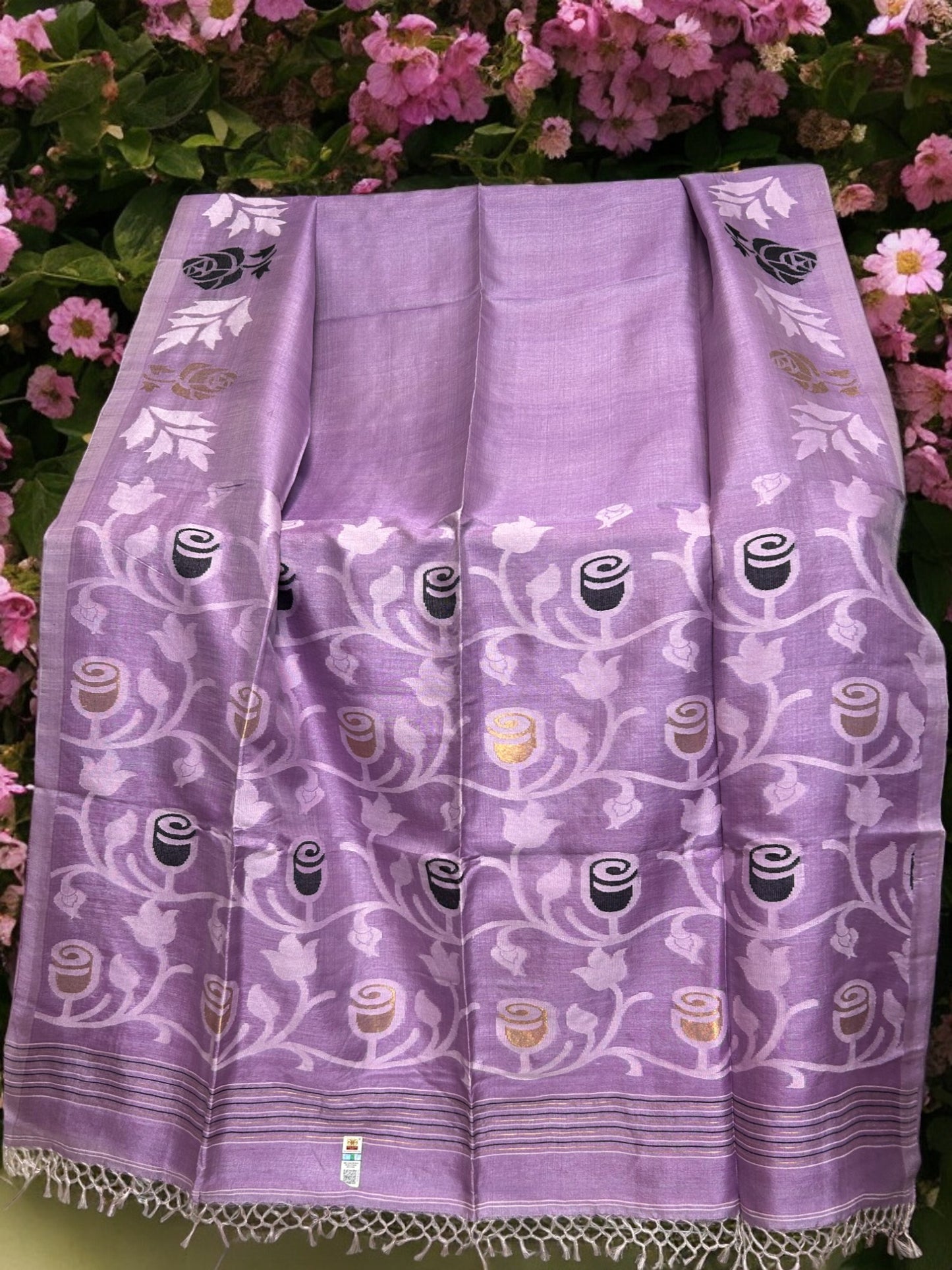 Pure Tussar silk Jamdani Rose - Purple