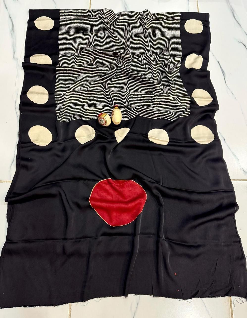 Modal Silk Ajrakh Saree - Red Circle