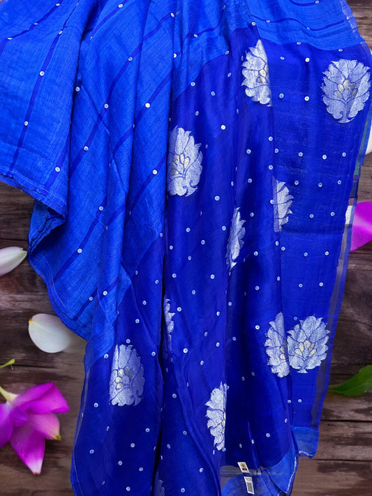 Pure Matka Silk Sea Shells - Royal Blue