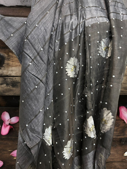 Pure Matka Silk Sea Shells - Black