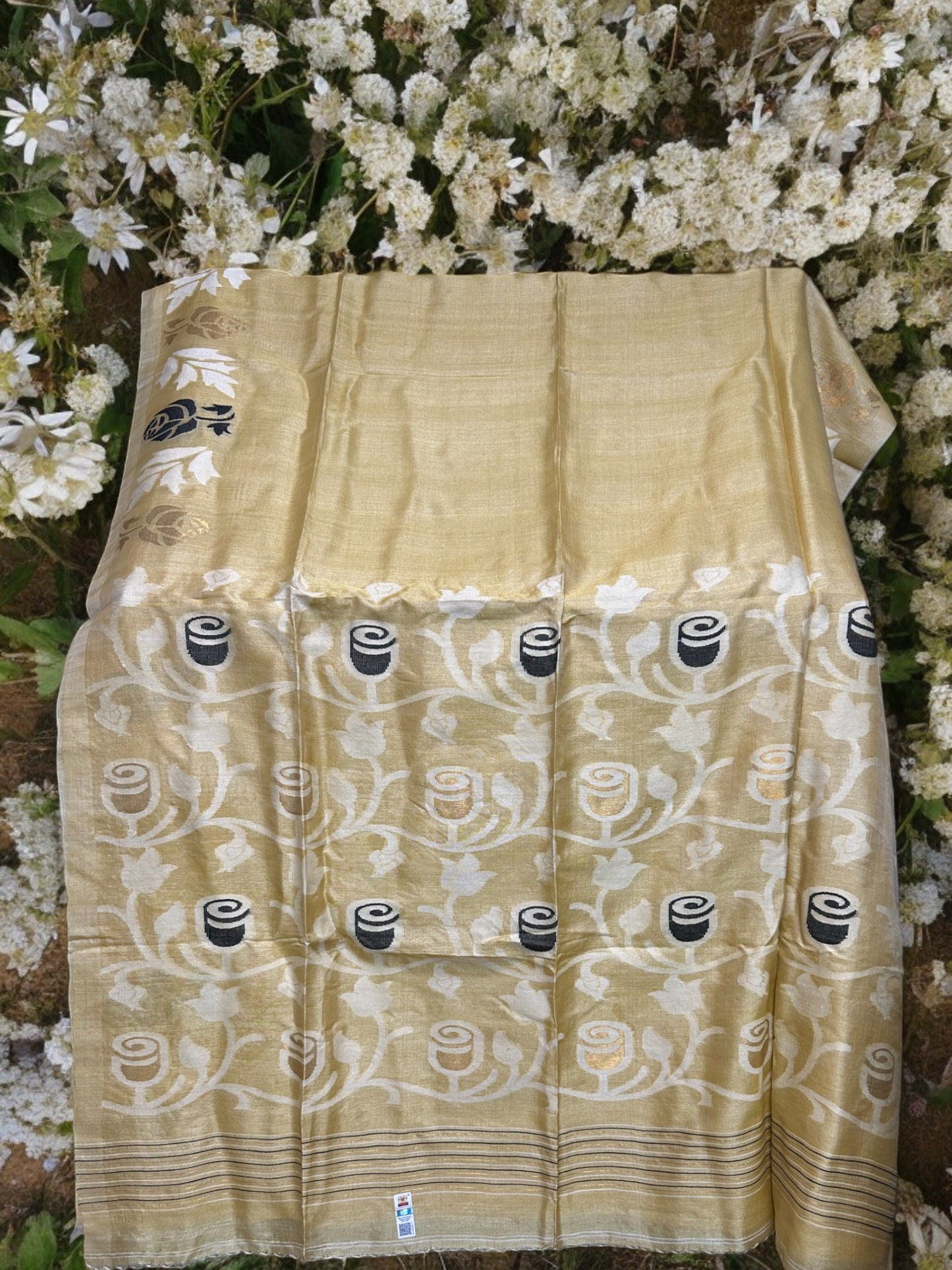 Pure Tussar silk Jamdani Rose - Beige