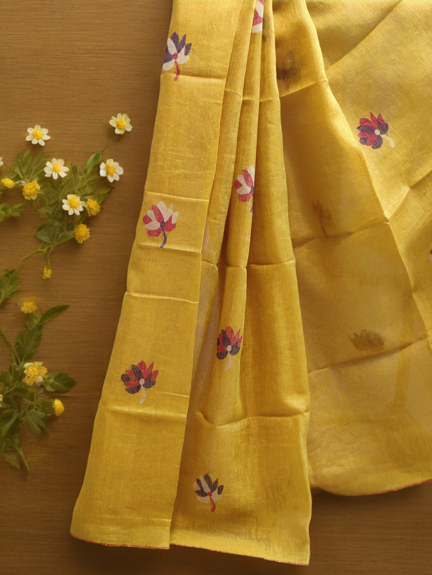 Tissue Linen Saree - Mustard