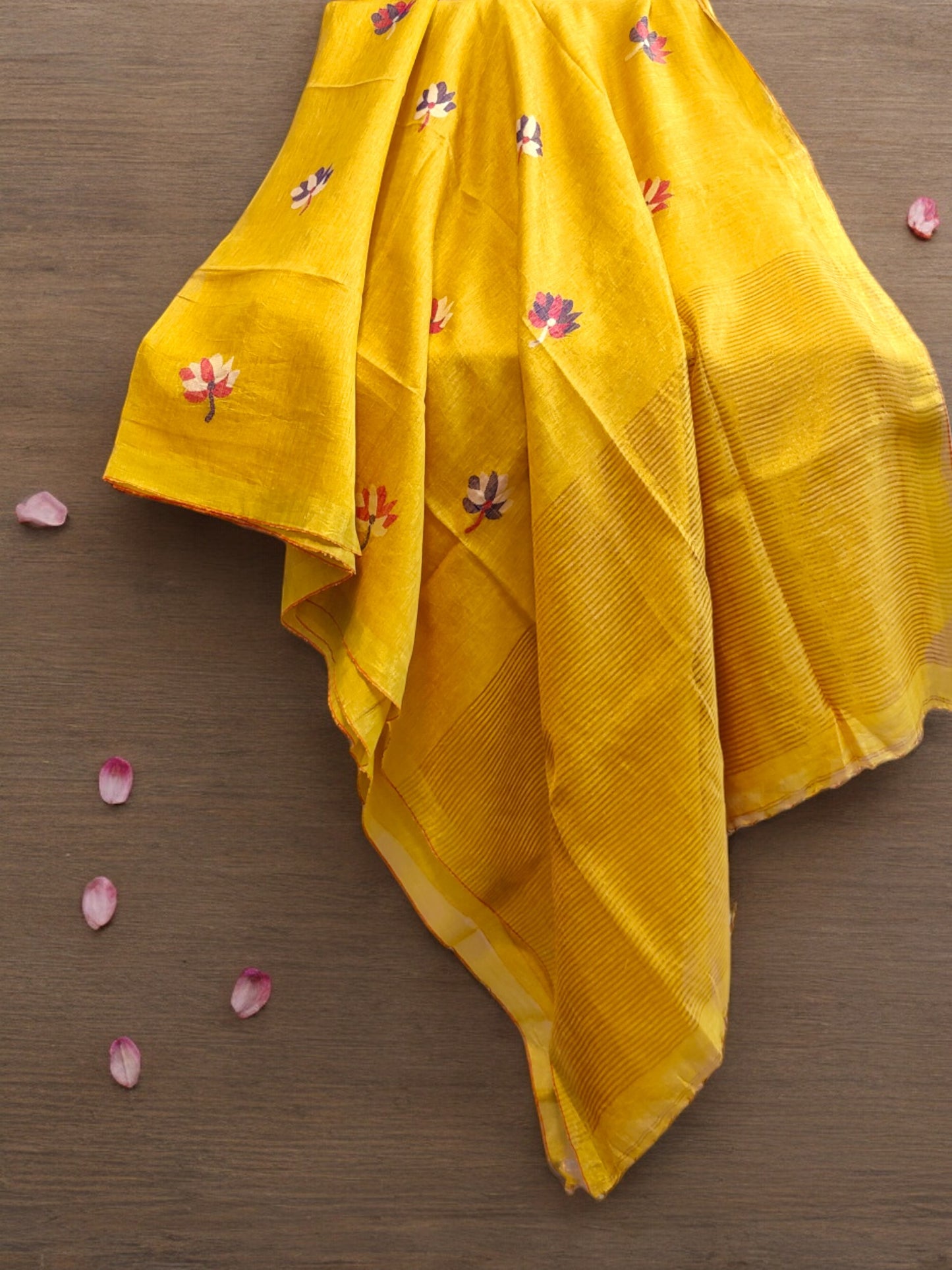 Tissue Linen Saree - Mustard