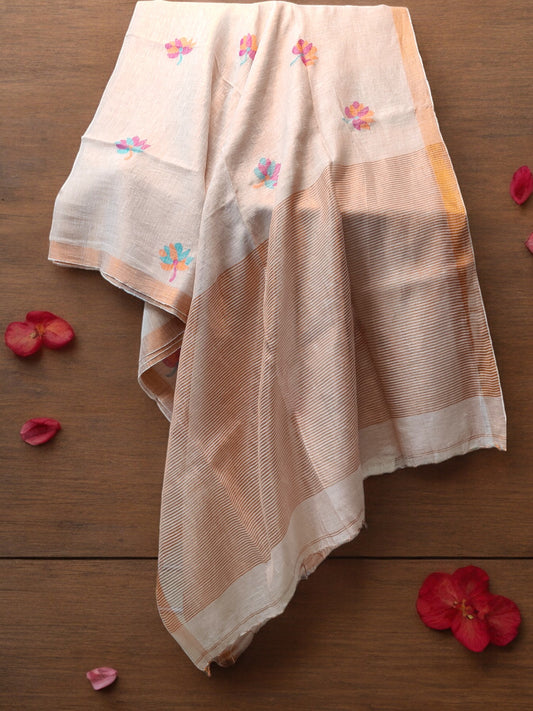 Tissue Linen Saree - Off White