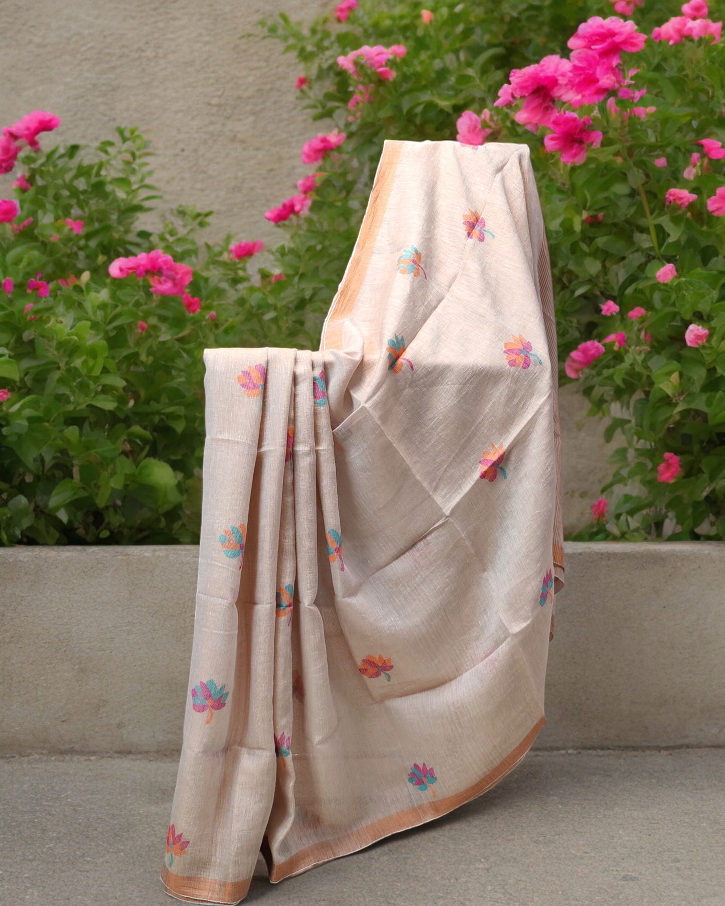 Tissue Linen Saree - Off White