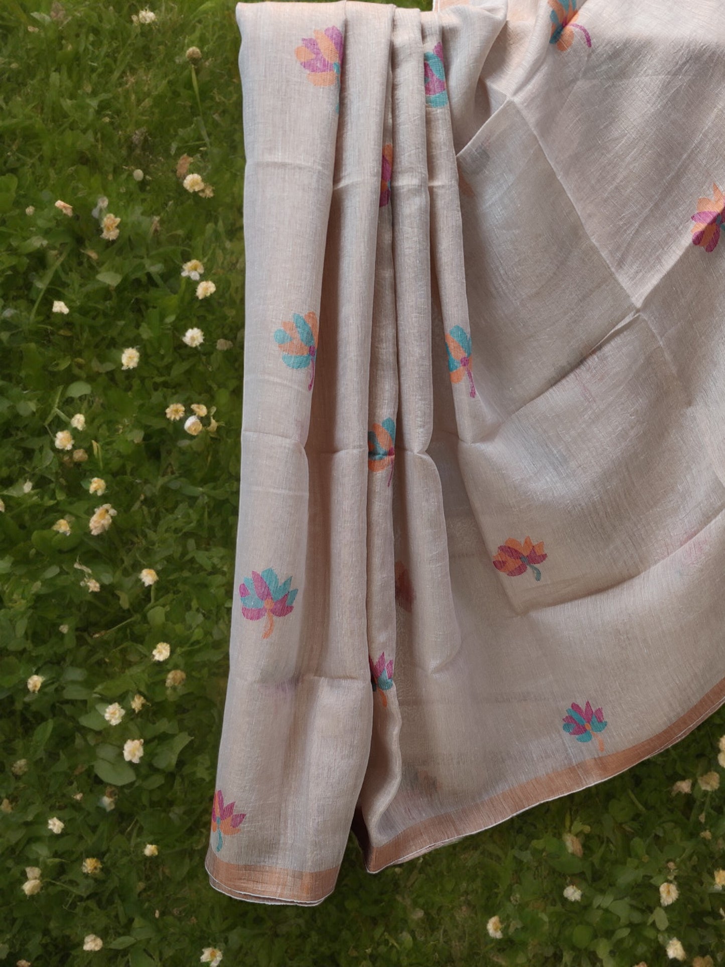 Tissue Linen Saree - Off White