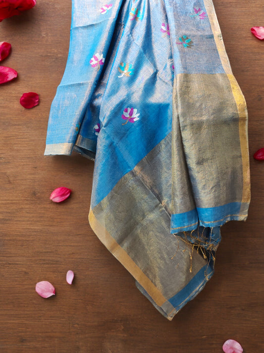 Tissue Linen Saree - Blue