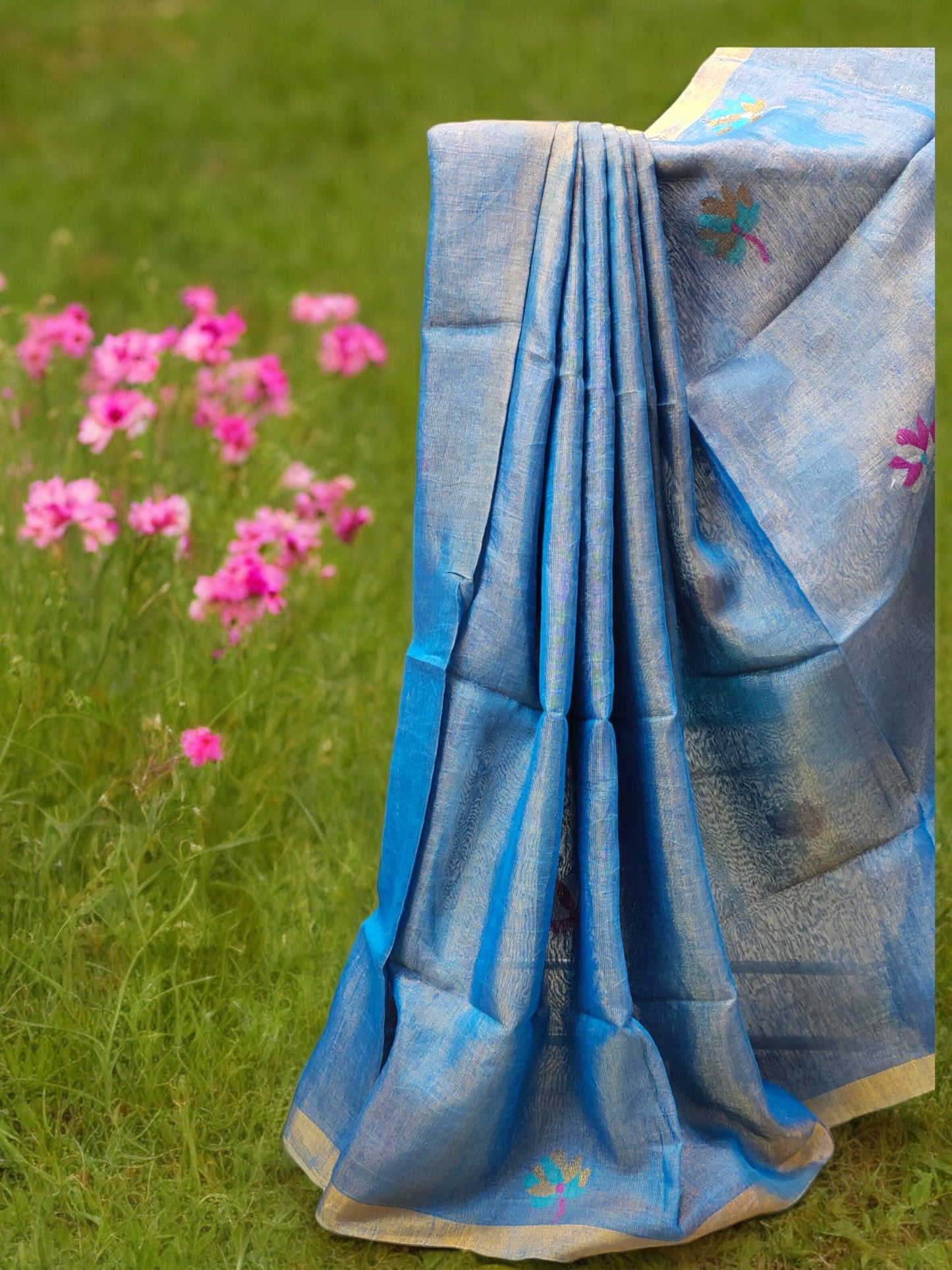 Tissue Linen Saree - Blue