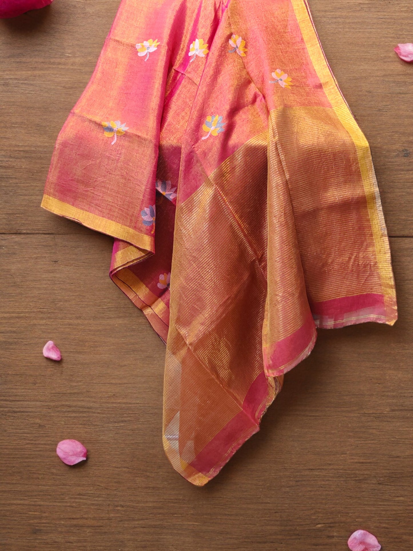 Tissue Linen Saree - Burnt Orange