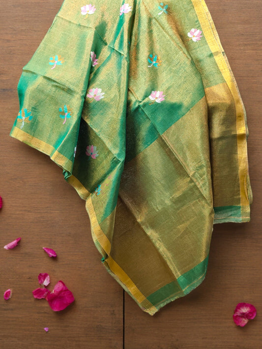 Tissue Linen Saree - Green