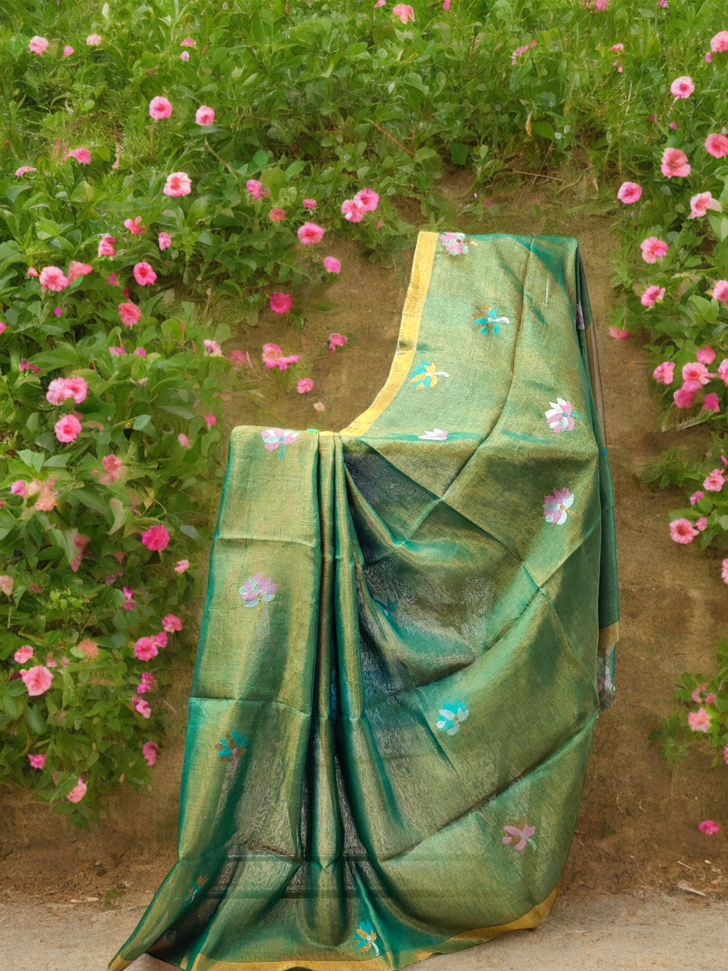 Tissue Linen Saree - Green