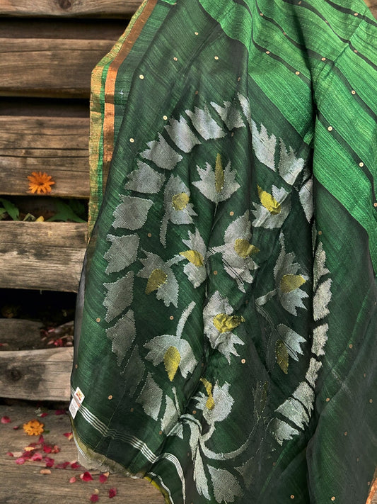 Pure Matka Silk Jamdani Saree - Green