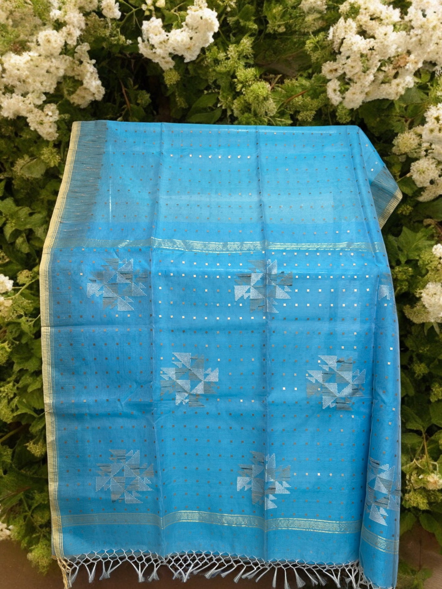 Sequin Muslin Saree - Sky Blue
