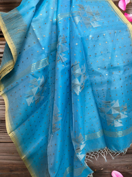 Sequin Muslin Saree - Sky Blue