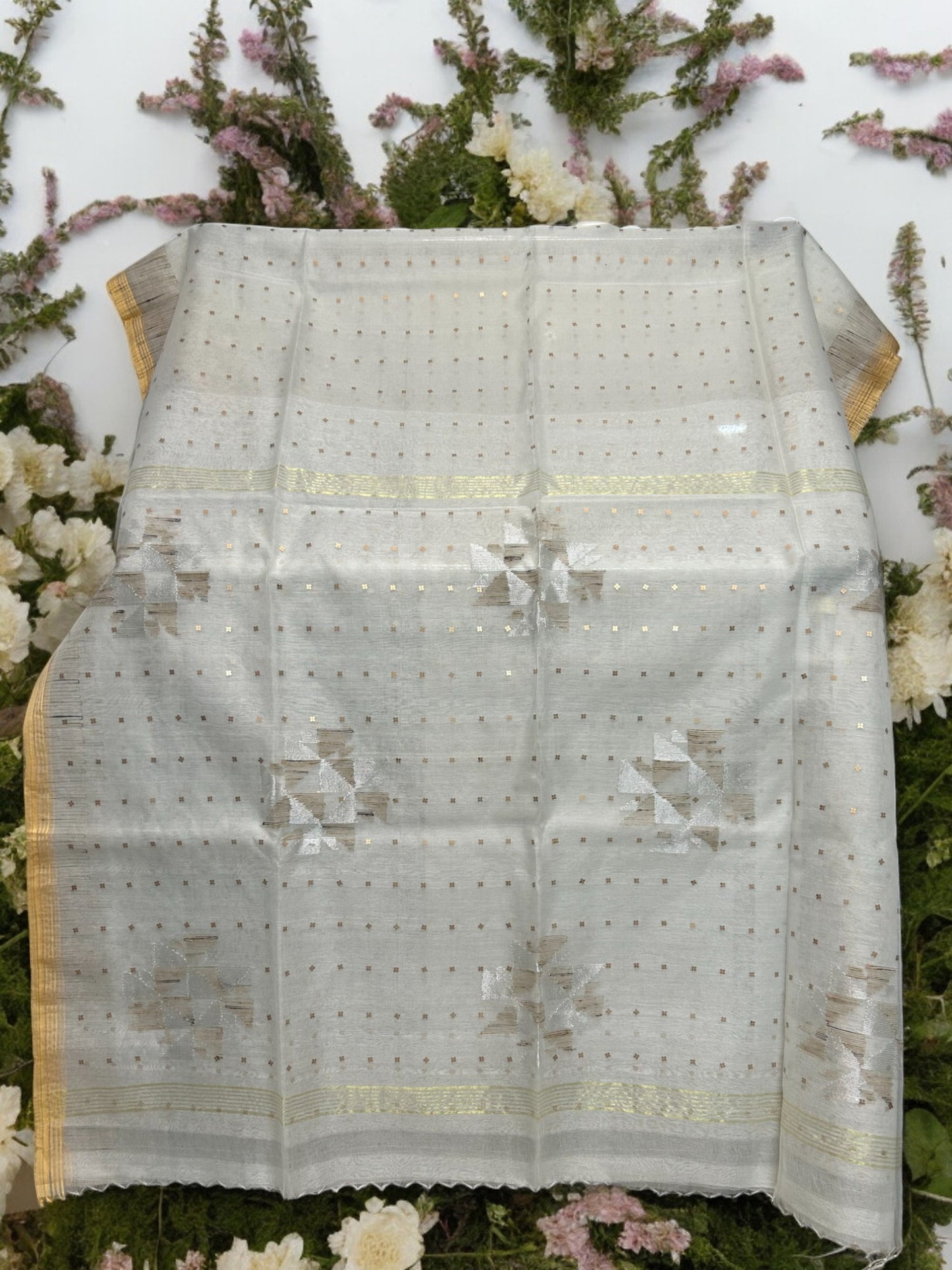 Sequin Muslin Saree - Off White