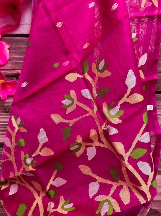 Pure Resham Jamdani Saree - Magenta
